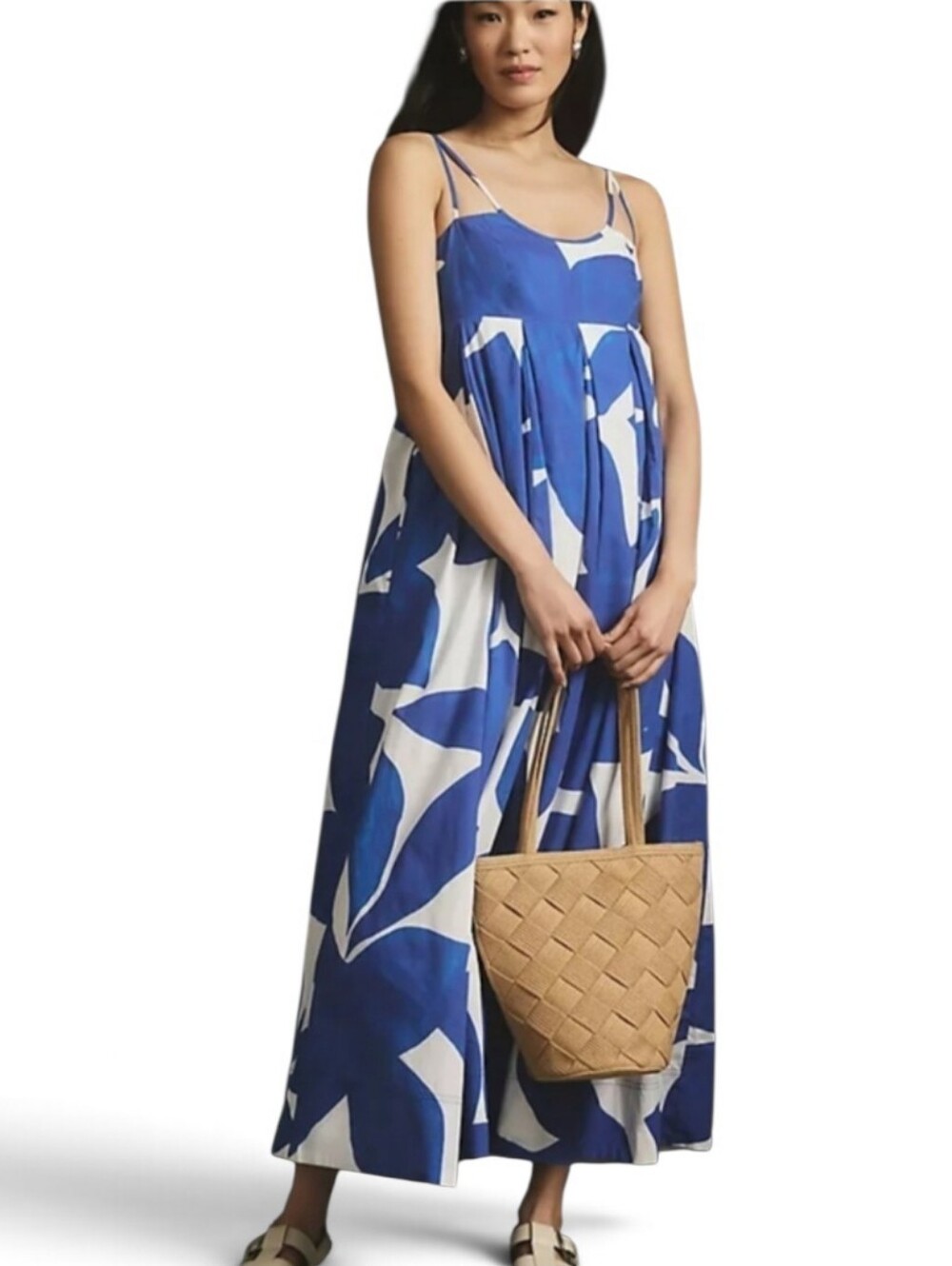 Anthropologie Blue & White Sleeveless Maxi Dress